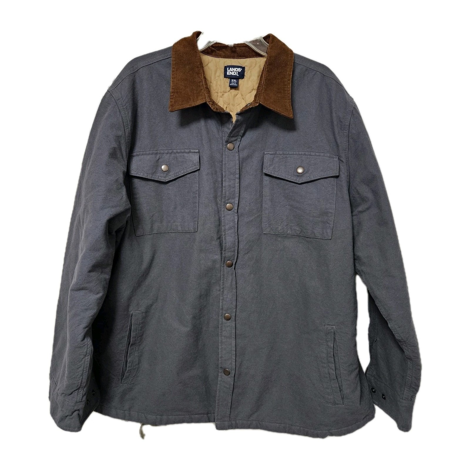 Lands' End Jacket Mens Xxl Grey Quilted Lined Corduroy Collar Barn Coat Farmcore